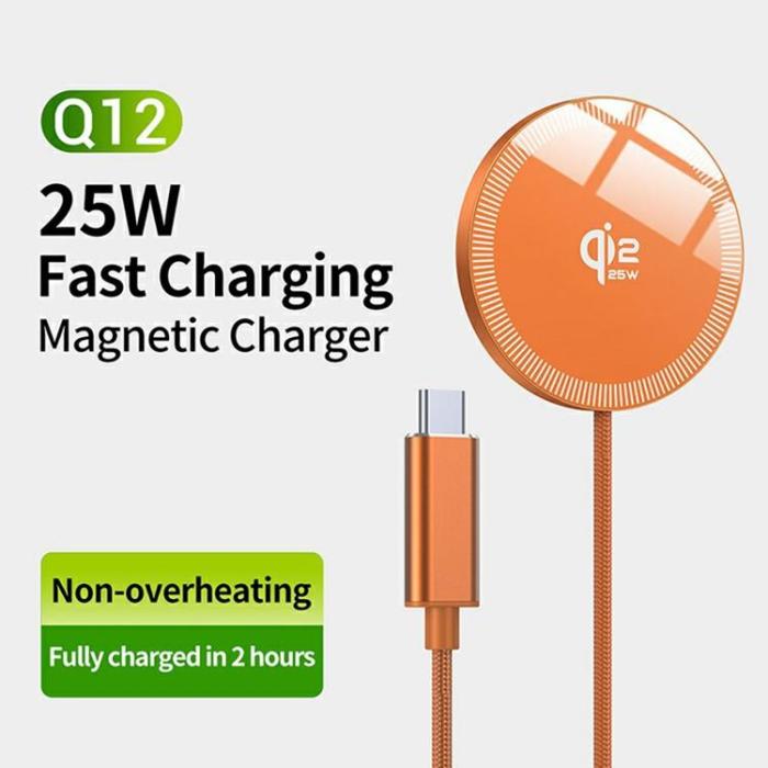 A-One Brand - Qi2 MagSafe Trådlös Laddare iPhone 25W Snabbladdningsplatta Q12 - Orange