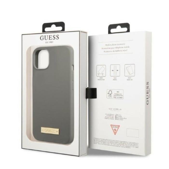 Guess - Guess iPhone 13 Skal MagSafe Silicone Logo Plate - Grå