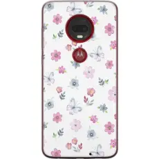 Gustaf - Mobilskal till Motorola Moto G7 Plus med Blommor och fj&auml;rillar