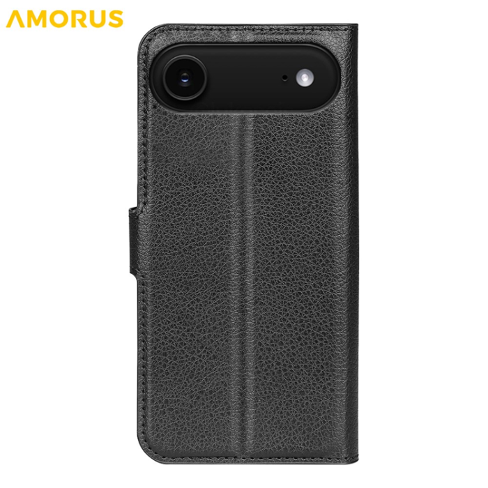 Amorus - AMORUS iPhone Air Plånboksfodral Flipstativ Litchi - Svart