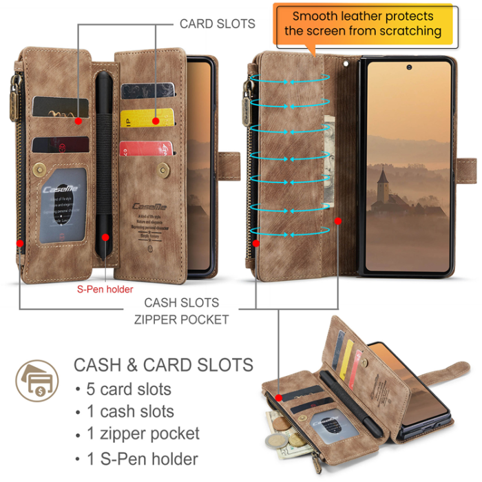 Caseme - CASEME Galaxy Z Fold 7 Plånboksfodral Med Rem läder - Brun