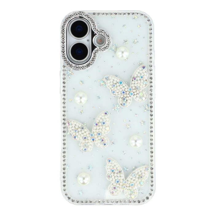 A-One Brand - iPhone 17 Mobilskal Rhinestone Edge Pearl Butterfly