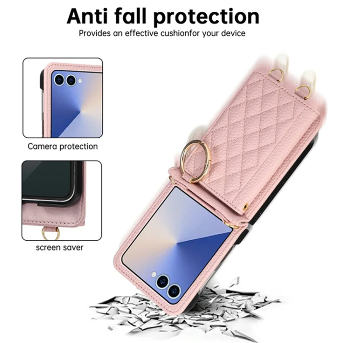 A-One Brand - Galaxy Z Flip 7 5G Mobilskal Korthållare Kickstand Rhombus - Rosa