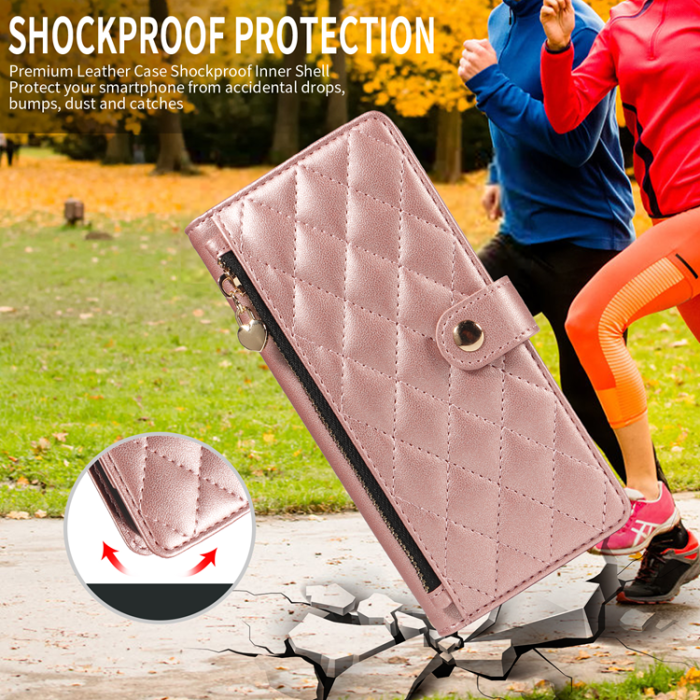 A-One Brand - iPhone 17 Plånboksfodral Rhombus Läder - Roséguld