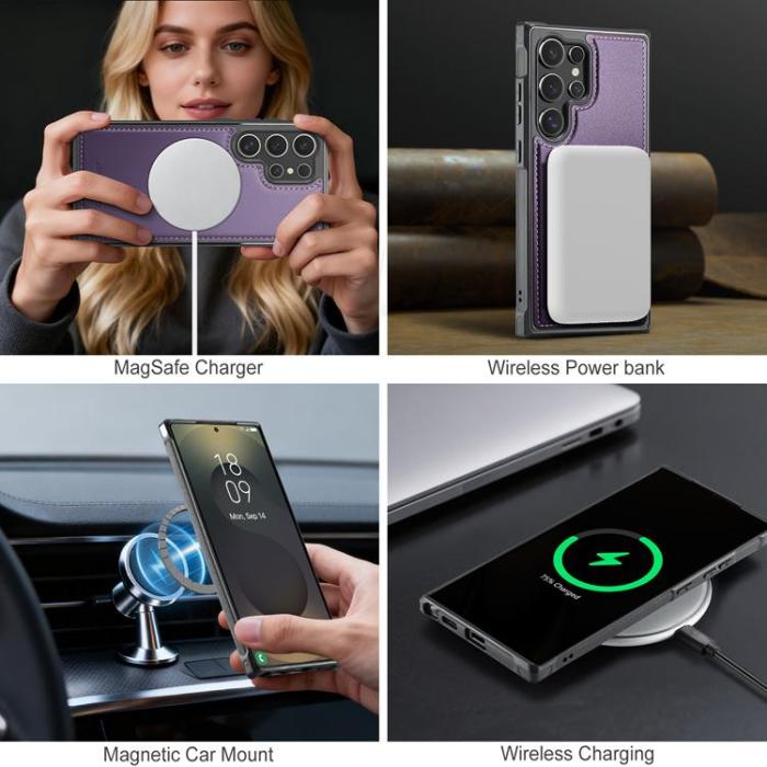 OEM - JEEHOOD Samsung Galaxy S24 Ultra Fodral KonstLäder - Lila