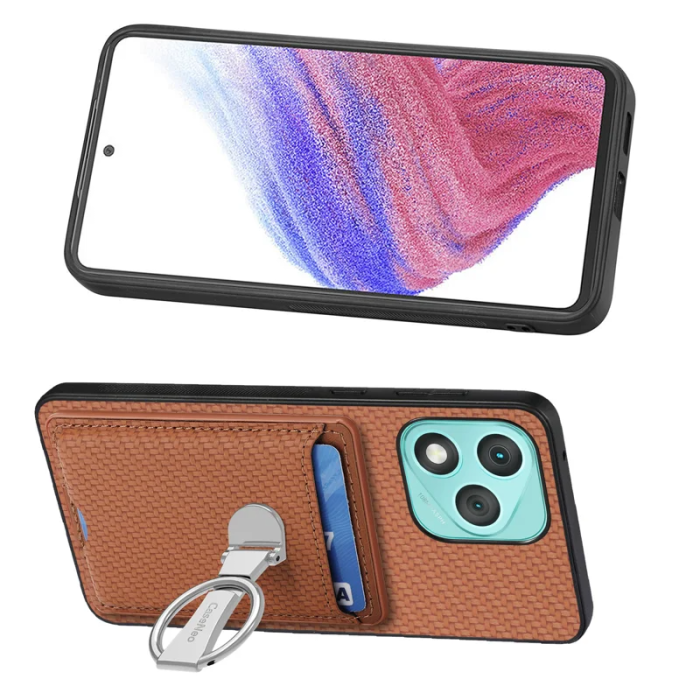 A-One Brand - Honor 400 Lite Mobilskal Korthållare Carbon Fiber - Brun