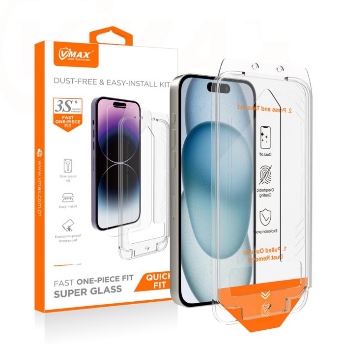 VMAX - Vmax Härdat Glas Enkel Installation för iPhone 15 Pro