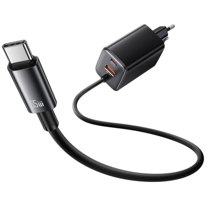 USAMS - USAMS Snabbladdare 65W 2xUSB-C 1xUSB-A GaN JC - Svart