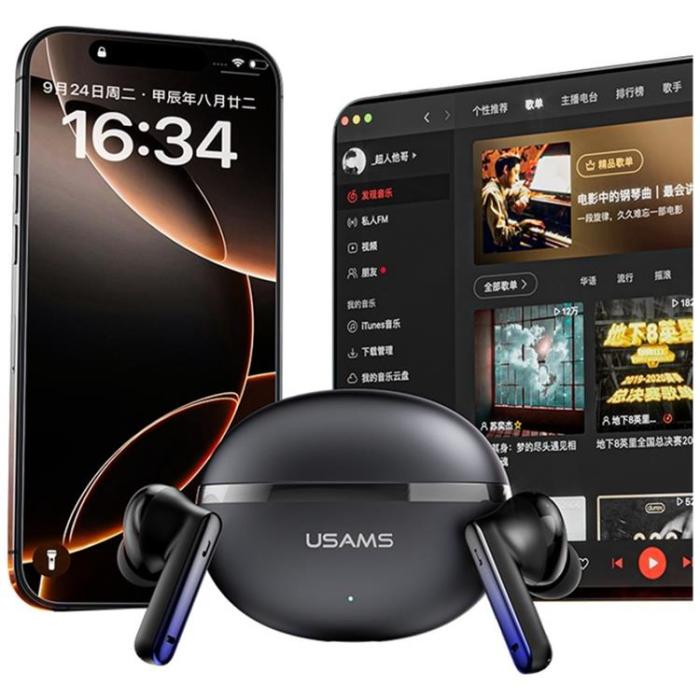 USAMS - USAMS TWS In-Ear Hörlurar Bluetooth ANC ENC Echo E02 - Svart