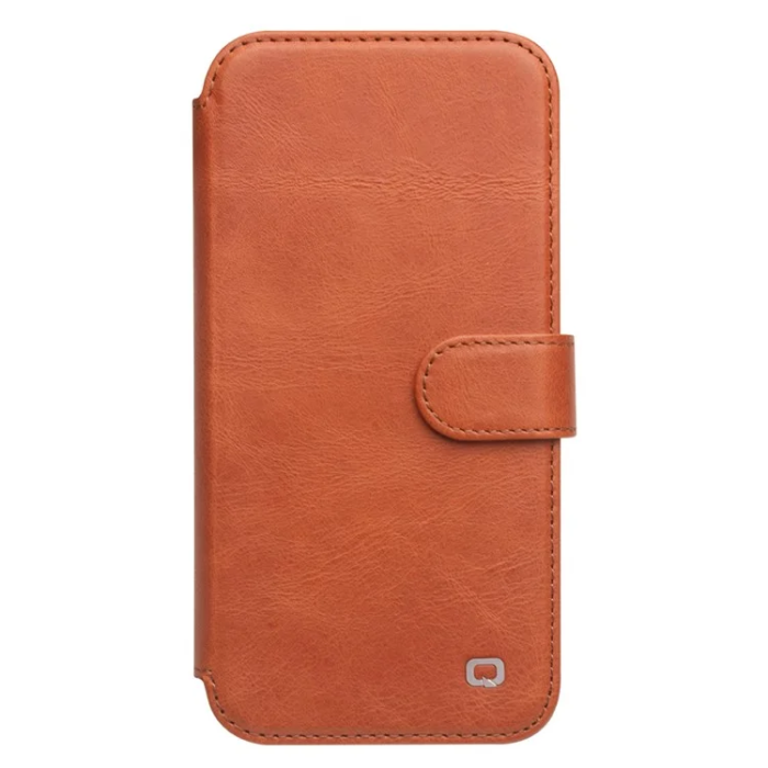 QIALINO - Qialino iPhone 13 Mini Plånboksfodral Cowhide Läder - Brun