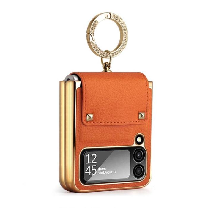 A-One Brand - Galaxy Z Flip 3 5G Skal Ringhållare Läder - Orange
