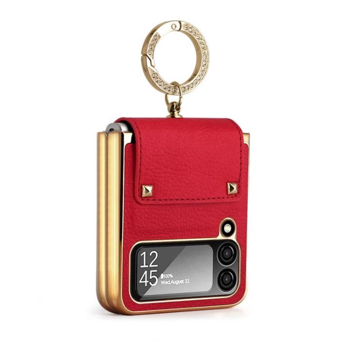 A-One Brand - Galaxy Z Flip 3 5G Skal Ringhållare Läder - Röd