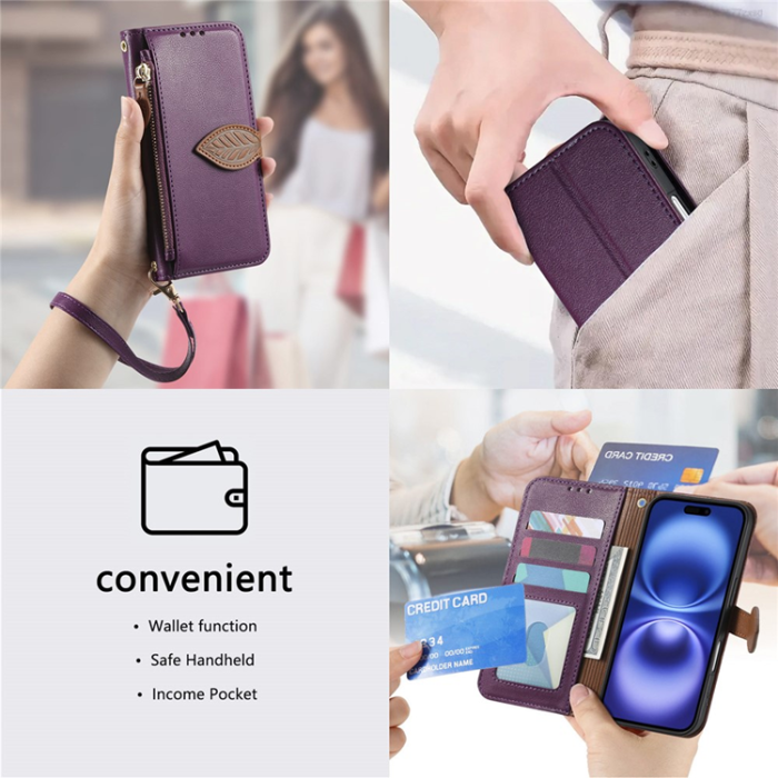 A-One Brand - iPhone Air Plånboksfodral Leaf Magnetiskt Spänne Konstläder - Lila