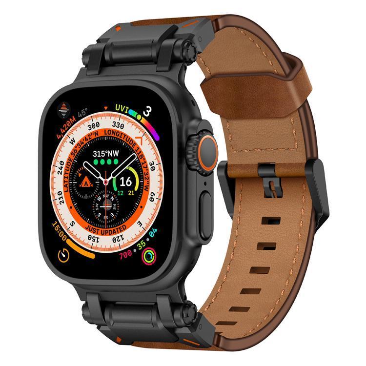 Apple Watch Ultra (49mm) Armband Svart Äkta Läder - Brun | 5123 | AlltMobil