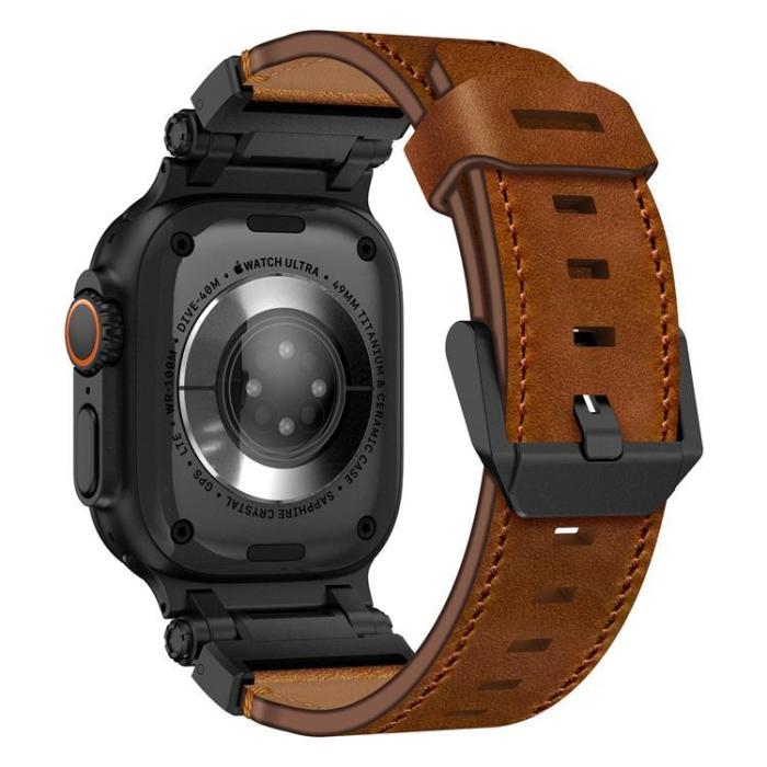 Boom of Sweden - Apple Watch Ultra (49mm) Armband Svart Äkta Läder - Brun