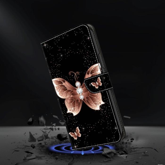 OEM - Samsung Galaxy S26 Fodral 3D Mönster PU Läder - Rosa Diamant Fjäril