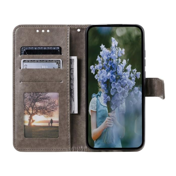 OEM - Samsung Galaxy S26 Plus Plånboksfodral Impräntad Totem Konstläder - Grå