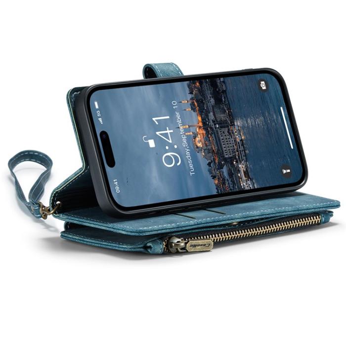 Caseme - CASEME iPhone 15 Pro Plånboksfodral C30 Zipper - Blå