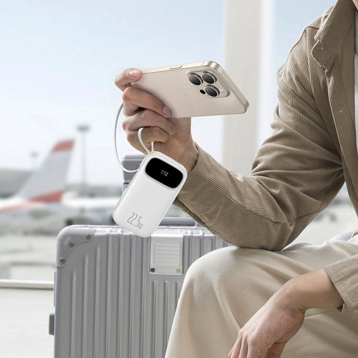 BASEUS - Baseus Powerbank 10000mAh med 2 Built-in Kablar 22.5W - Vit
