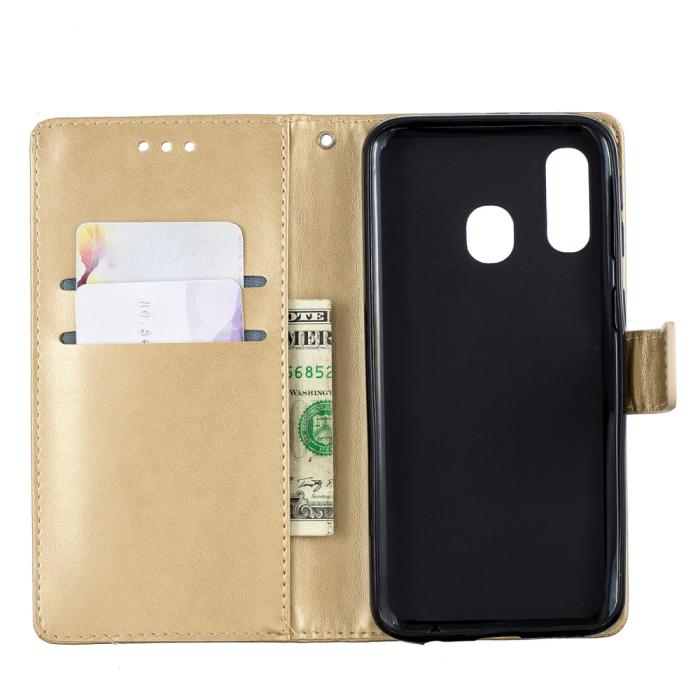 A-One Brand - Flowers Plånboksfodral till Samsung Galaxy A40 - Guld
