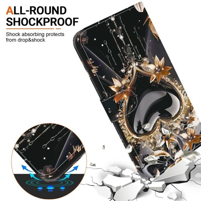 OEM - Samsung Galaxy S26 Plånboksfodral Konstläder Ställ Svart Guld Hjärta