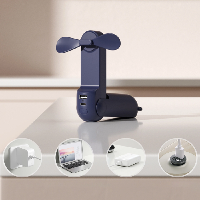Jisulife - Jisulife Mini Bärbar USB Handfläkt med Powerbank 2000 mAh Life8 - Blå