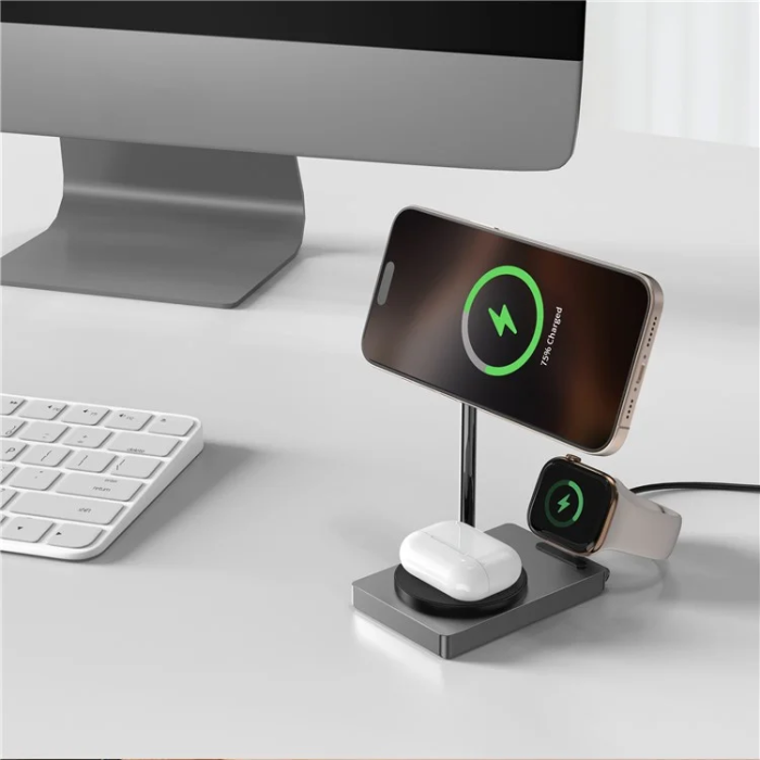 OEM - Qi2 3in1 Hopfällbar MagSafe Trådlös Laddare 30W M39 - Svart