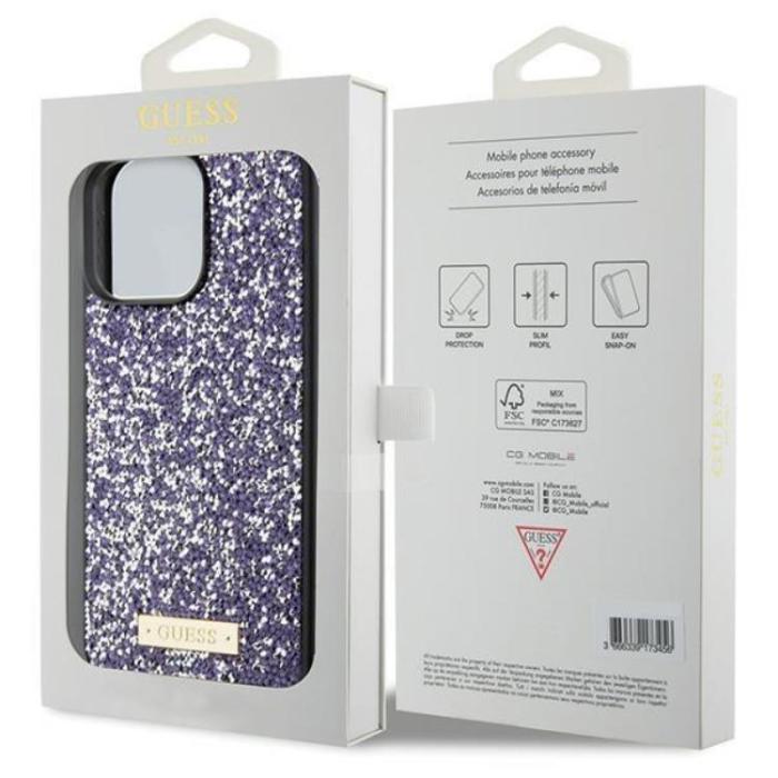 UTGATT1 - Guess iPhone 15 Pro Max Mobilskal Rhinestone Metal Logo - Lila