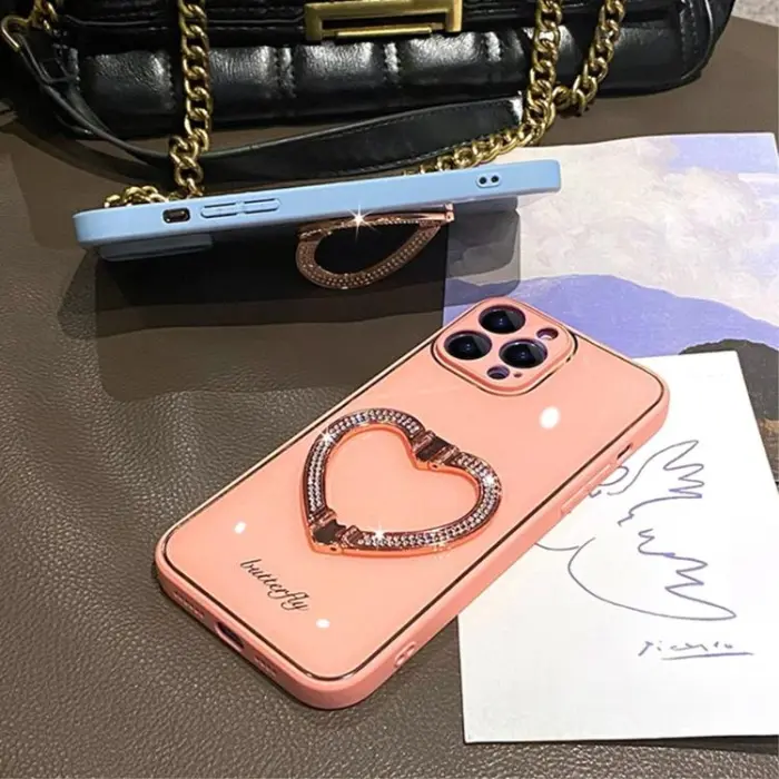 OEM - iPhone 14 Pro Max Skal Heart Kickstand - Blå