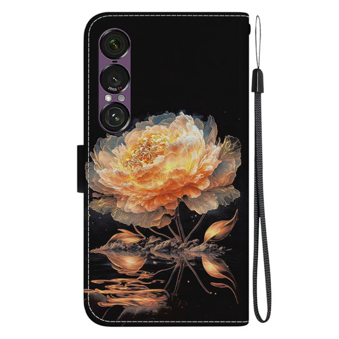 A-One Brand - Sony Xperia 1 VII Plånboksfodral Pattern Printing - Guld Peony