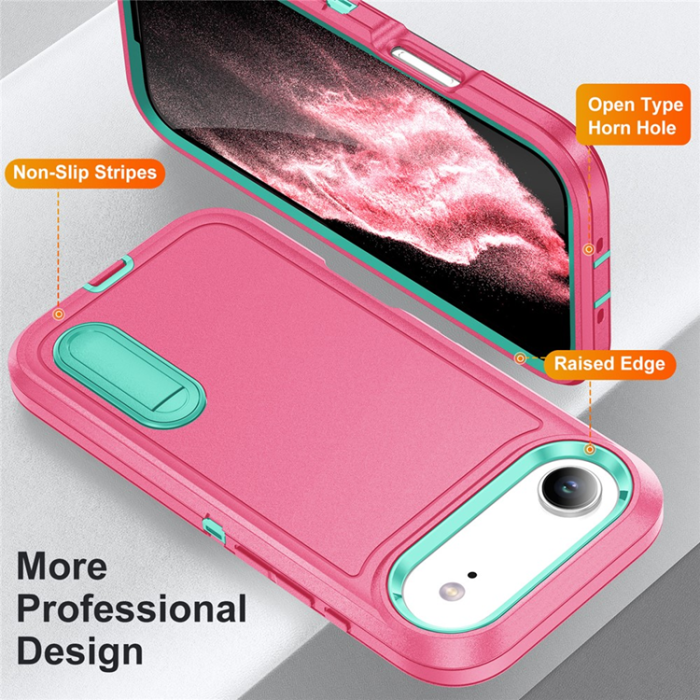 A-One Brand - iPhone 17 Air Mobilskal Kickstand Silikon - Rosa/Ljusgrön
