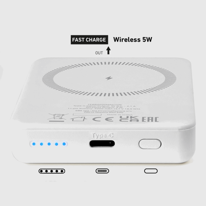 SBS - SBS MagSafe Trådlös Power Bank 5000 mAh USB-C - Vit