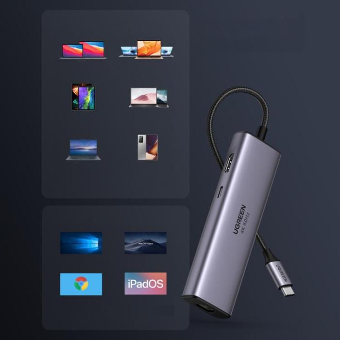 Ugreen - Ugreen 7in1 Multifunktionell USB-C HUB - Grå