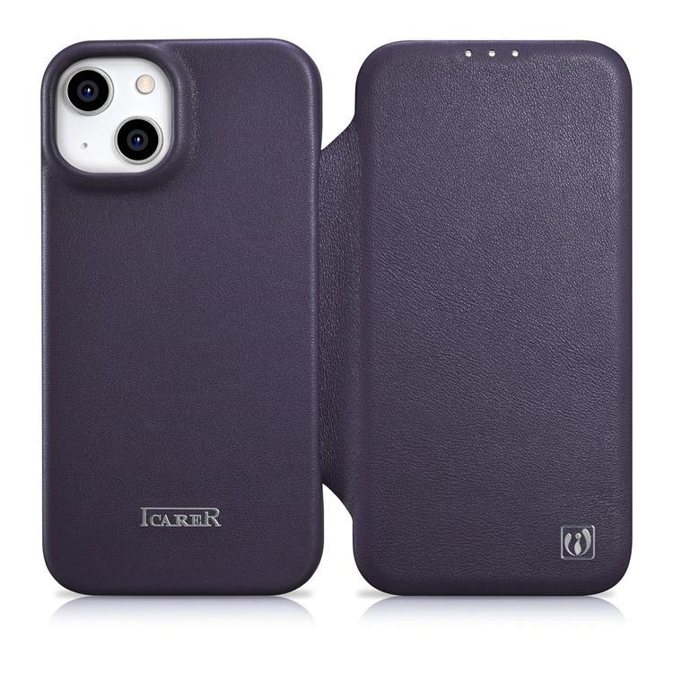 iCarer iPhone 14 Plus Plånboksfodral Magsafe CE Läder - Morklila | 2353 | AlltMobil