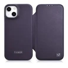 ICARER - iCarer iPhone 14 Plus Pl&aring;nboksfodral Magsafe CE L&auml;der - Morklila