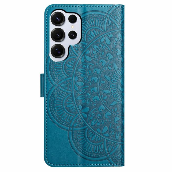 OEM - Samsung Galaxy S26 Ultra Skal Äkta Läder Mandala Mönster - Blå