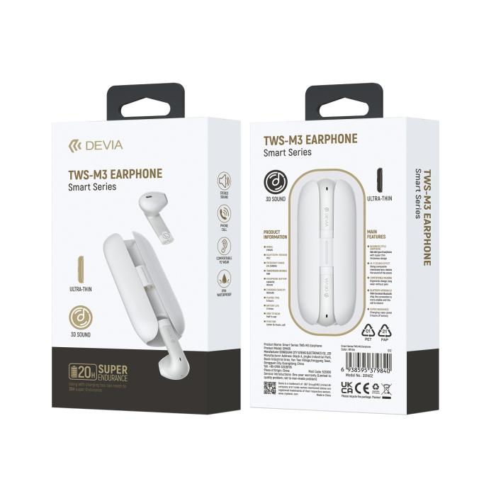 OEM - Bluetooth-hörlurar Devia TWS Smart M3 Vit
