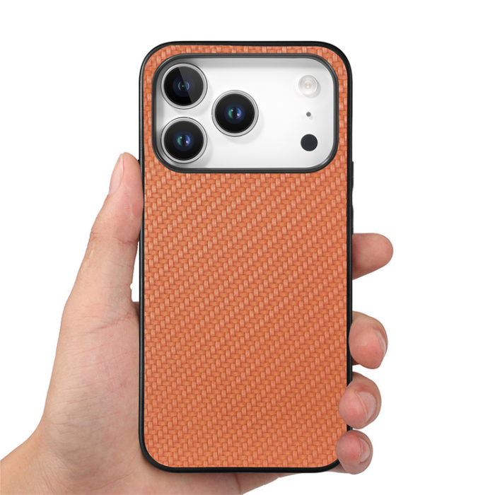 A-One Brand - iPhone 17 Pro Max Mobilskal Carbon Fiber PU Läder - Brun