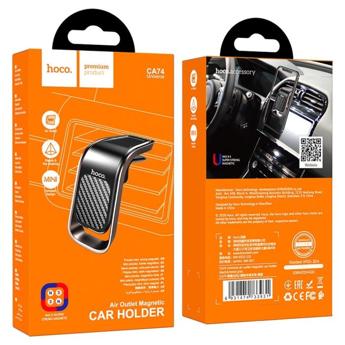 Hoco - HOCO magnetisk mobilhållare till ventgaller Svart/Grå (CA74)