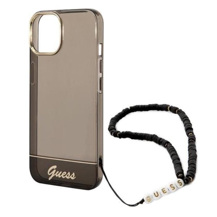 Guess - GUESS iPhone 14 Plus Skal Translucent Pearl Strap - Svart