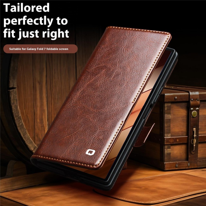 QIALINO - QIALINO Galaxy Z Fold 7 Plånboksfodral Äkta Läder - Brun