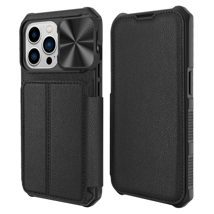 OEM - iPhone 14 Pro Max Plånboksfodral PU Läder Shockproof - Svart