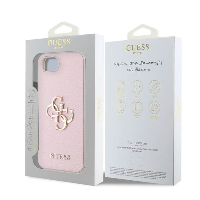 Guess - Guess iPhone 16e Mobilskal PU Grained 4G Metal Logo - Rosa