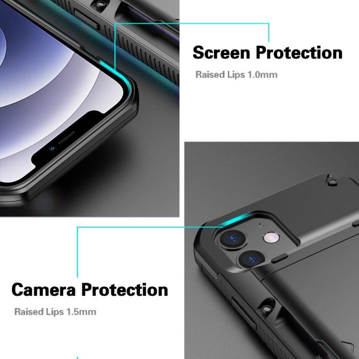 OEM - iPhone 12/12 Pro Skal Med Kortfack - Svart