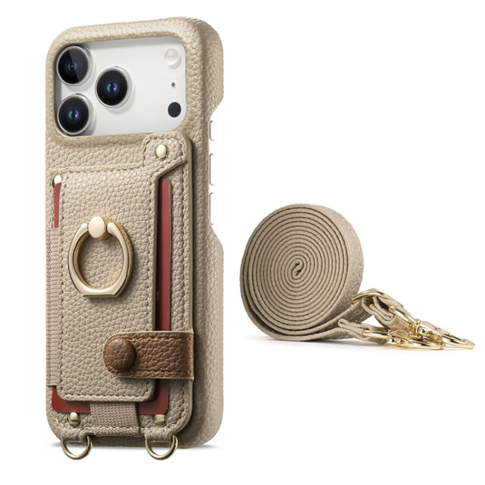 A-One Brand - iPhone 17 Pro Max Mobilskal med Korthållare Ring Kickstand - Khaki