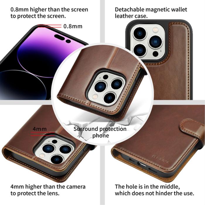 PULOKA - Puloka iPhone 14 Pro Plånboksfodral Magsafe 2in1 Detachable - Brun