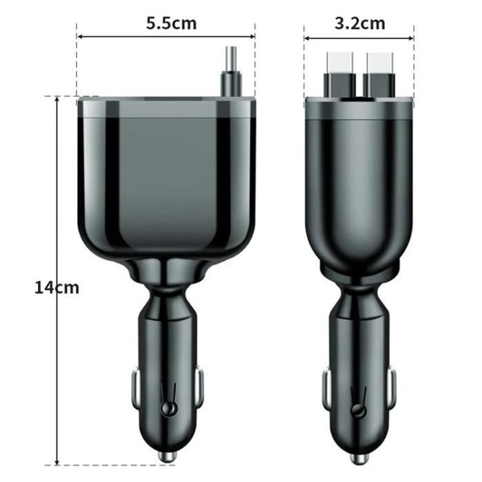 A-One Brand - 5in1 Billaddare 2x USB-C Retractable Kabel
