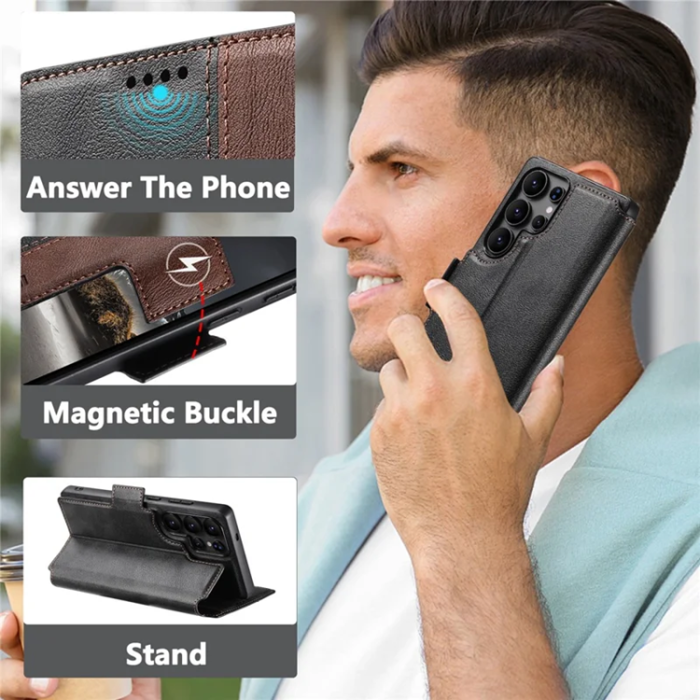 SUTENI - SUTENI Galaxy S23 Ultra Plånboksfodral Magsafe Cowhide - Svart