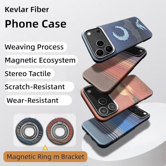 A-One Brand - iPhone 17 Pro Mobilskal MagSafe Kevlar Metal Ring - Moon Blå