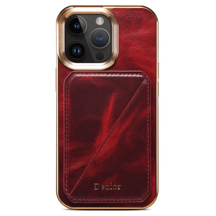 DENIOR - DENIOR iPhone 12 Pro Max Plånboksfodral Kortplats Ställ Waxy Äkta Läder Röd
